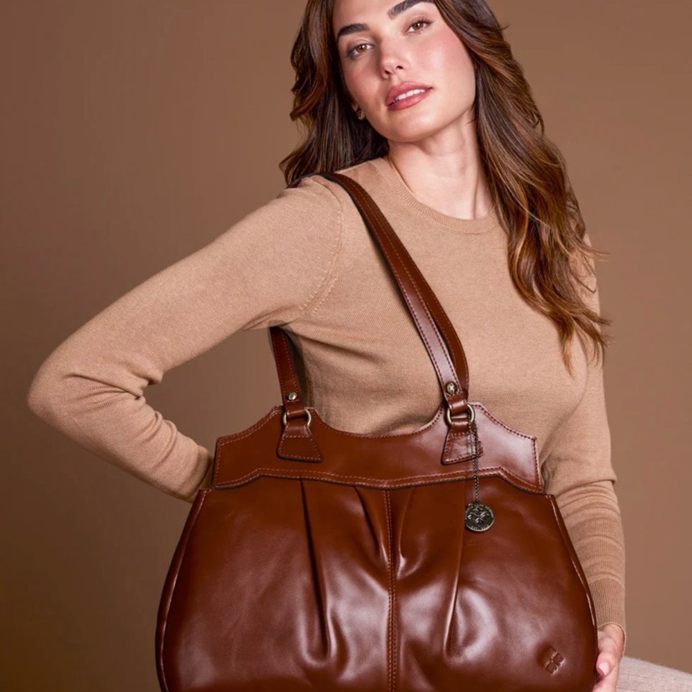 Patricia Nash Heritage Leather Napoli Satchel w/ Anniversary Medallion